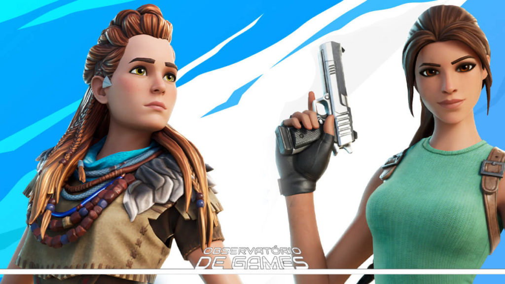 Lara e Aloy em Fortnite. Imagem/Montagem