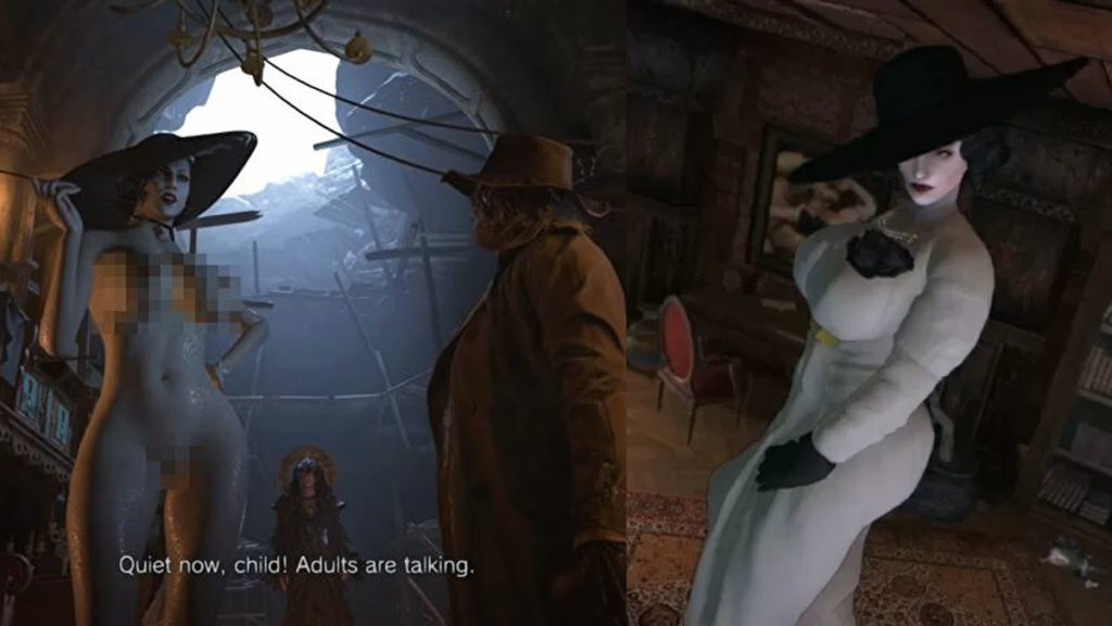 A esq. Alcina Dimetriscu no modo desenvolvido por MangakaDenizGaming, enquanto a dir. o mod desenvolvido para Skyrim. (Imagem/Créditos: Eurogamer e Nexusmod)