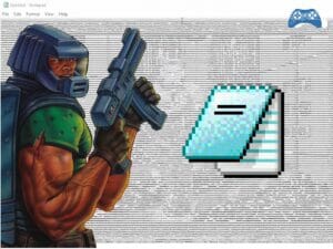 Doom rodando no Bloco de Notas